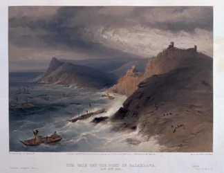 La tempesta al porto di Balaklava, 14 novembre 1854, inciso da R. Carrick, da 